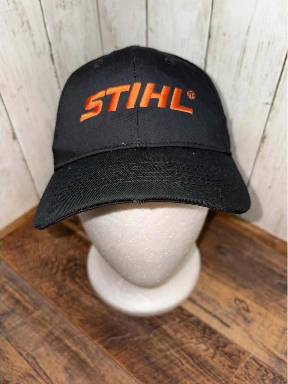 STIHL Black & Orange Baseball Cap Hat Adjustable Strap NEW Small Flaw**
